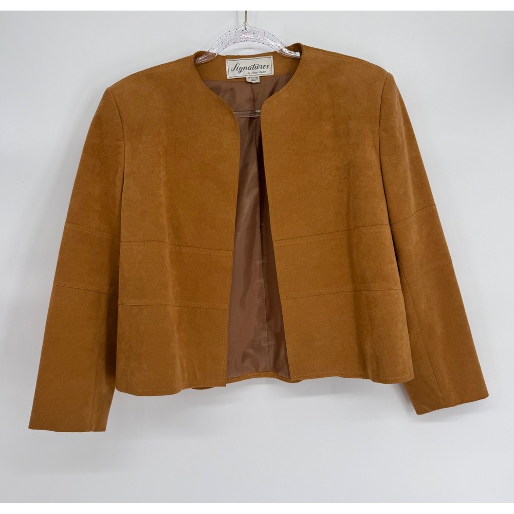 Signatures by Russ Taylor Ultrasuede Jacket Womens Camel Brown Open Front  Sz 12